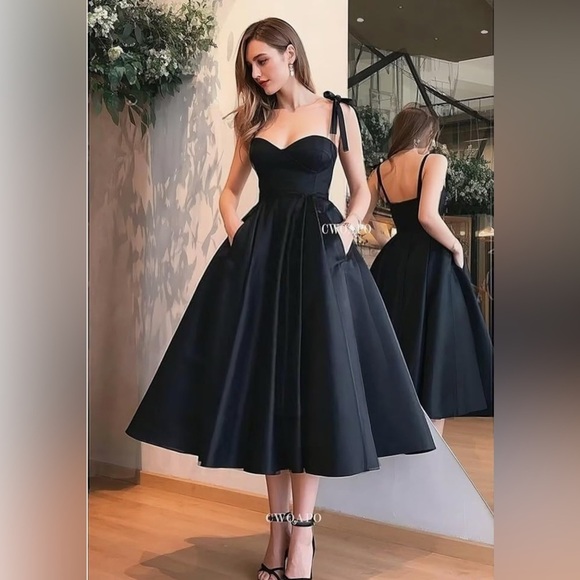 Dresses & Skirts - A Line Short Cocktail Party Gown with Pockets Sleeveless Tea Length Prom Dress